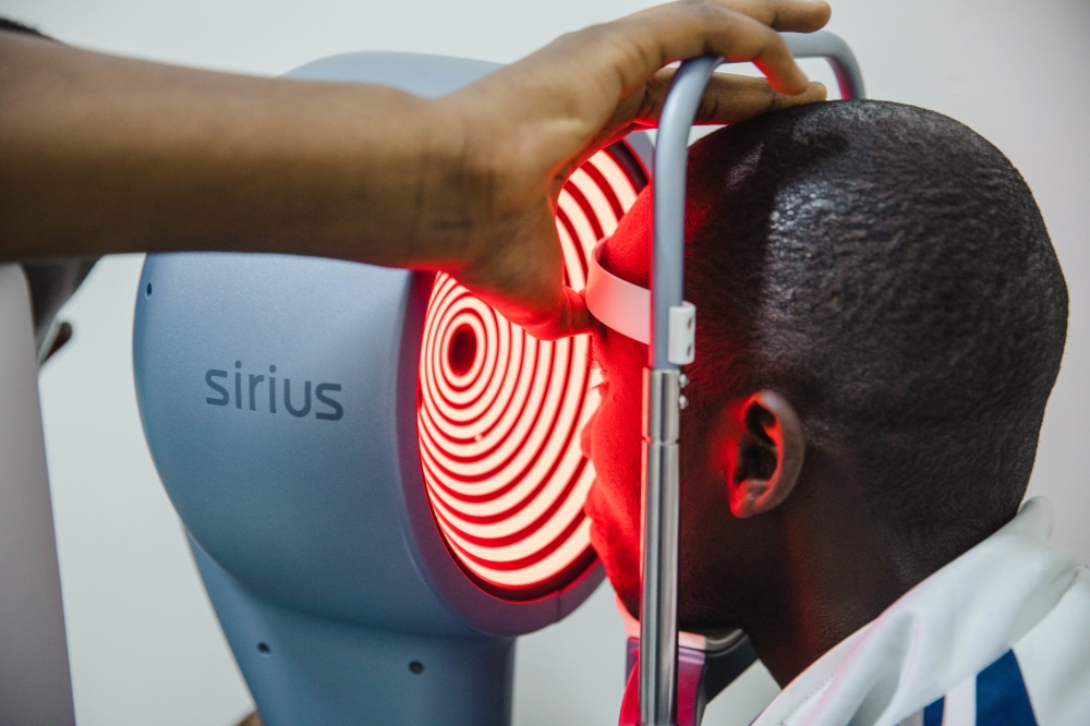A patient undergoes eye screening at Rwanda Charity Eye Hospital, located in Bishenyi, Runda sector, Kamonyi district. Photo by Willy Mucyo