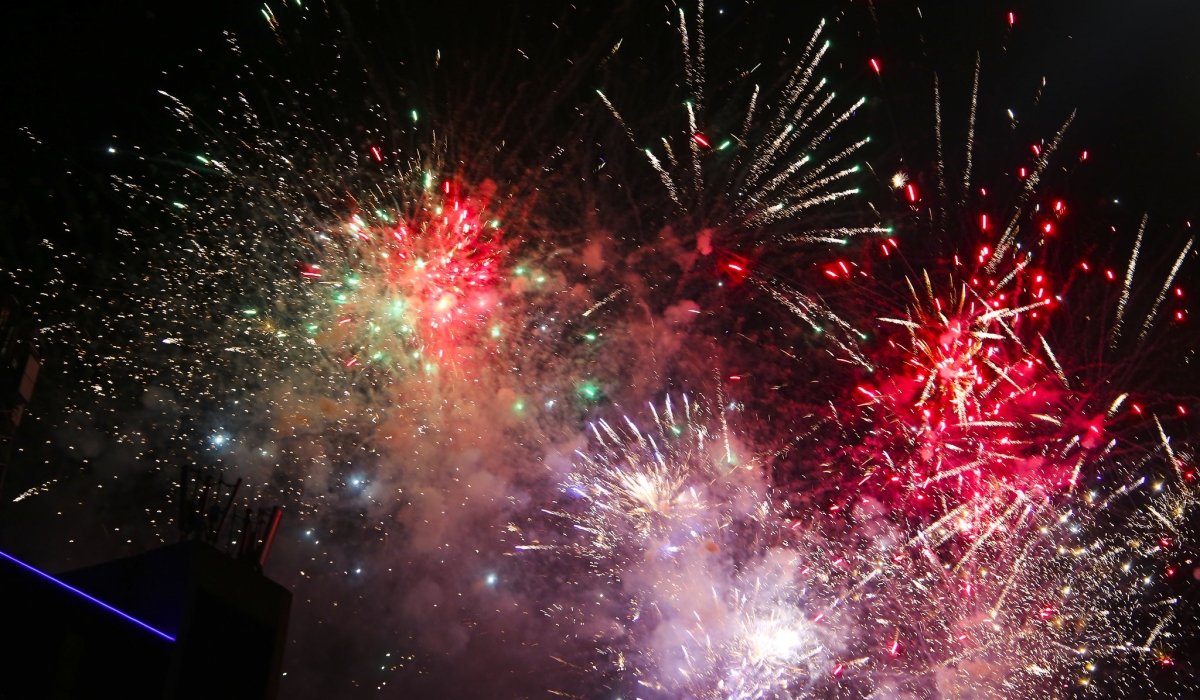 A stunning fireworks display lights up the night sky in Kigali. Photo by Craish Bahizi.