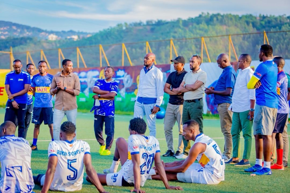 Rayon Sports officials meet with players at Nzove stadium. Members of the parliament have tasked Rwanda Governance Board (RGB) to step in and help resolve ongoing disputes within Rayon Sports FC administration.