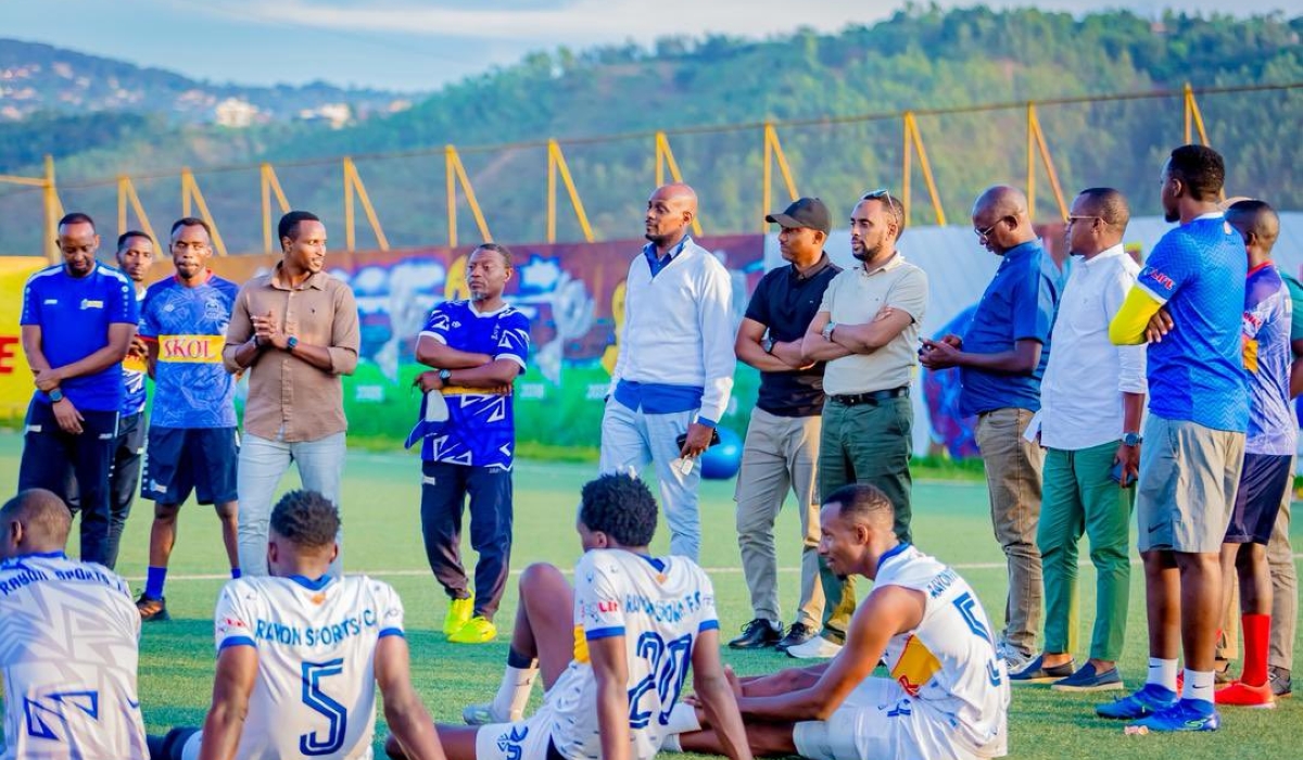 Rayon Sports officials meet with players at Nzove stadium. Members of the parliament have tasked Rwanda Governance Board (RGB) to step in and help resolve ongoing disputes within Rayon Sports FC administration.