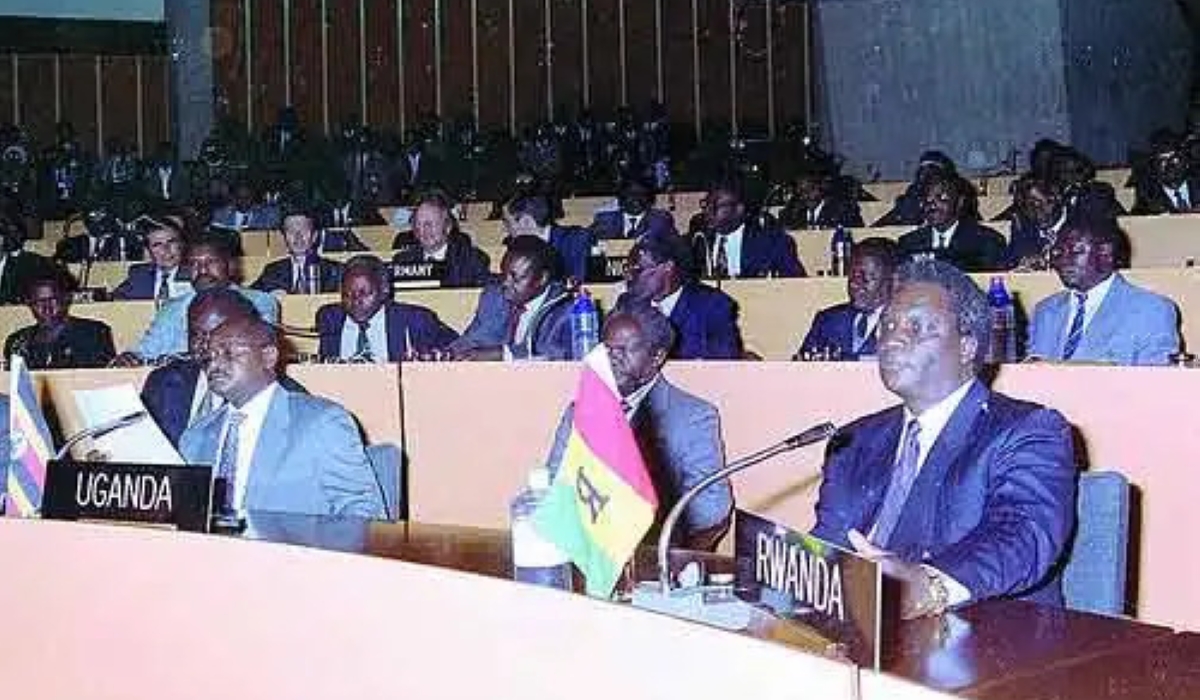 Former President Juvenal Habyarimana and his delegation during Arusha Accords. File