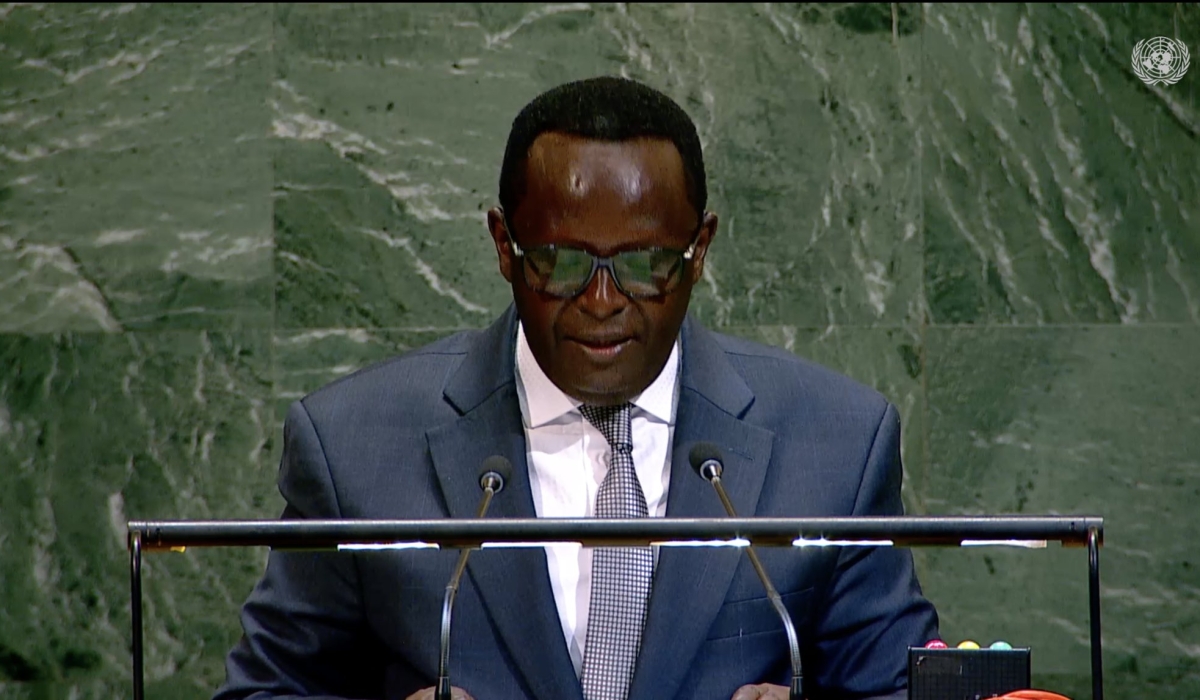 Rwanda’s ambassador to the United Nations, Martin Ngoga, delivers his remarks during the 46th plenary meeting of the 80th session of the UN General Assembly on Wednesday, November 19. Courtesy
