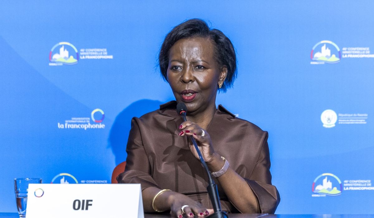 Louise Mushikiwabo, the Secretary General of the International Organisation of La Francophonie (OIF), speaks at a press conference in Kigali on November 20. Photo by Olivier Mugwiza
