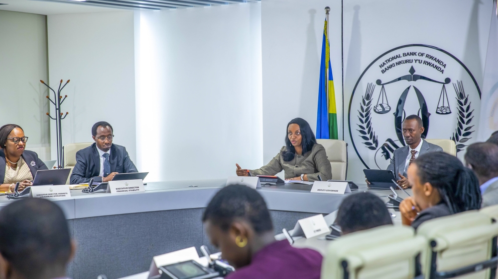 The Central Bank Governor, Soraya Hakuziyaremye, addresses journalists a press conference on Thursday, November 20. Photo by Willy Mucyo