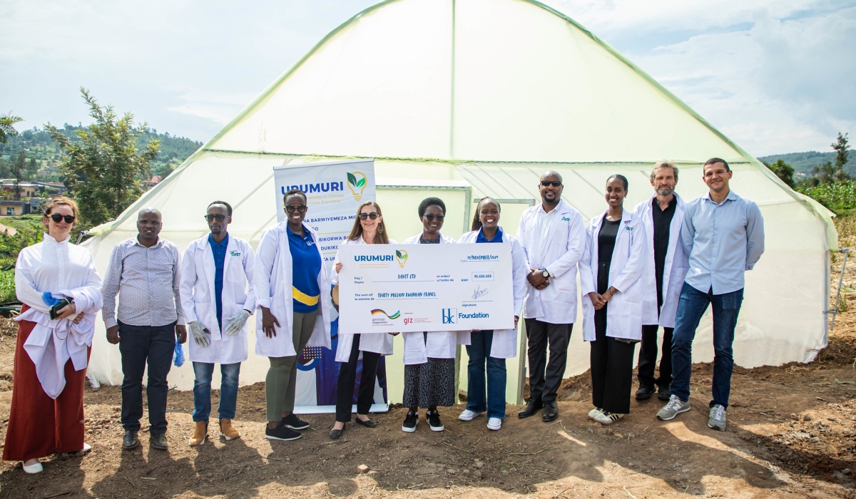 BK Foundation and GIZ officials pose with Heike Uta Dettmann, the Ambassador of the Federal Republic of Germany to Rwanda, during a visit to Davet Ltd on Thursday, November 20. Photos by Craish Bahizi