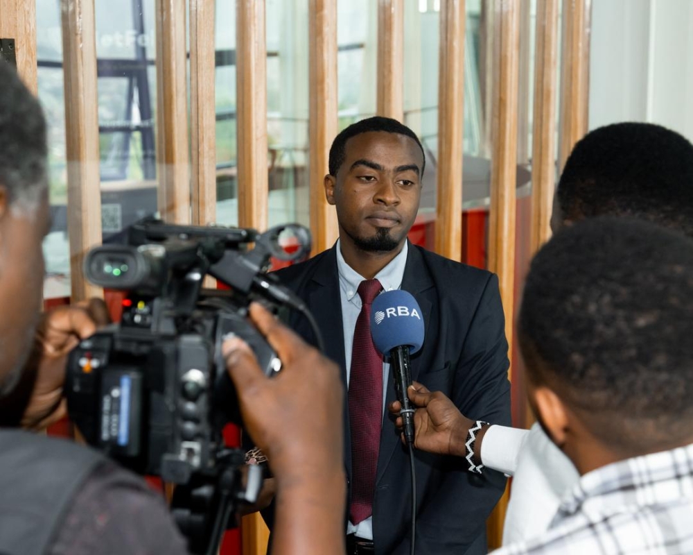 Sadrah Irasubiza, Managing Director of NetFella, speaks to the media during an event on cybersecurity and data protection awareness on Friday, November 21. Photo by Bahizi Craish.