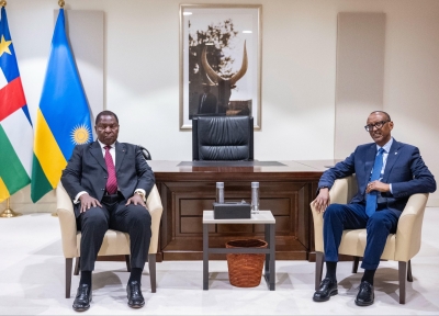 Kagame and Touadera during their meeting in Kigali. Photo by Village Urugwiro.