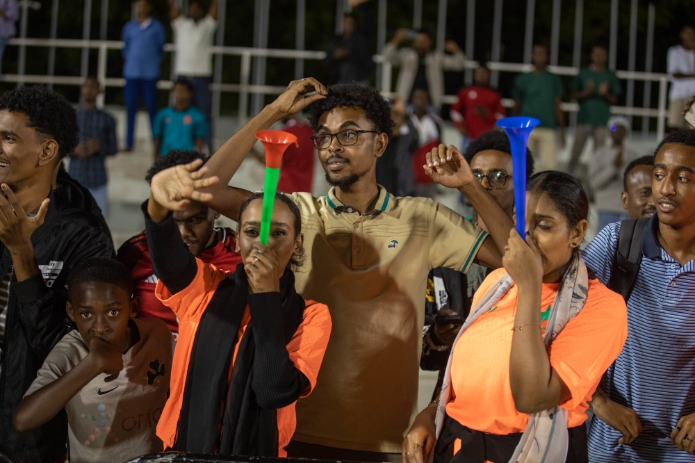 Al-Merreikh fasn cheer on their team in Monday&#039;s 2-0 win over Kiyovu SC at Kigali Pele Stadium.Photo by Craish Bahizi