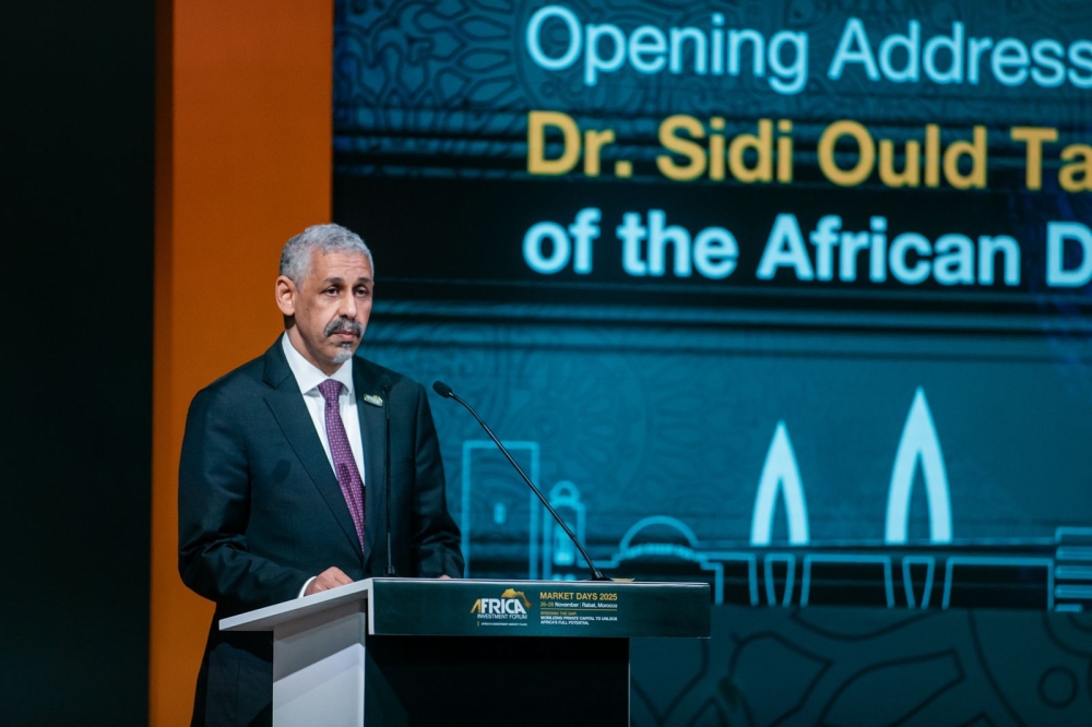 Sidi Ould Tah delivers his remarks at the Africa Investment Forum Market Days on November 26 in Rabat, Morocco. Courtesy