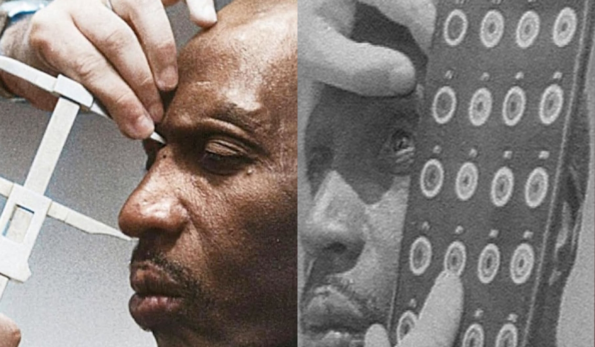 A Belgian doctor measures a man as part of a colonial-era practice used to determine ethnicity. Internet photo