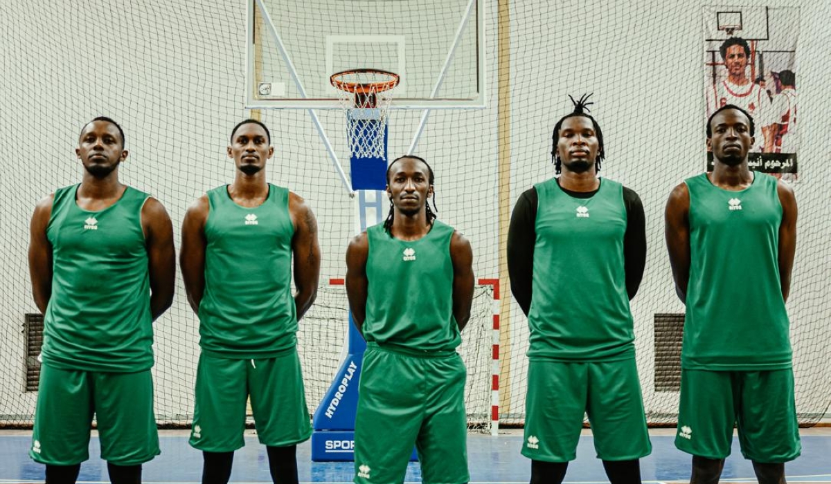  L-R: Steven Hagumintwari, Prince Muhizi, Jean Jacques Wilson Nshobozwa, Cadeau de Dieu Furaha and Dieudonne Ndizeye are part of Rwanda&#039;s final roster in Tunisia for 2027 FIBA World Cup qualifiers. Photos courtesy 