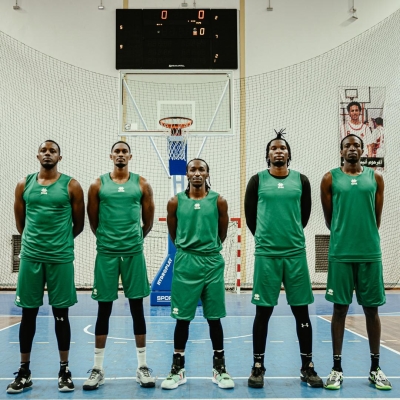  L-R: Steven Hagumintwari, Prince Muhizi, Jean Jacques Wilson Nshobozwa, Cadeau de Dieu Furaha and Dieudonne Ndizeye are part of Rwanda's final roster in Tunisia for 2027 FIBA World Cup qualifiers. Photos courtesy 