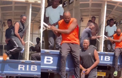 L–R: Patrick Ishimwe (in a black singlet), widely known as Pazzo Man, and John Kalisa (in an orange singlet), known as Kjohn, arrive at Kicukiro Primary Court on Thursday, November 27, where they are being prosecuted for their alleged role in circulating a sex tape involving Yampano. Courtesy