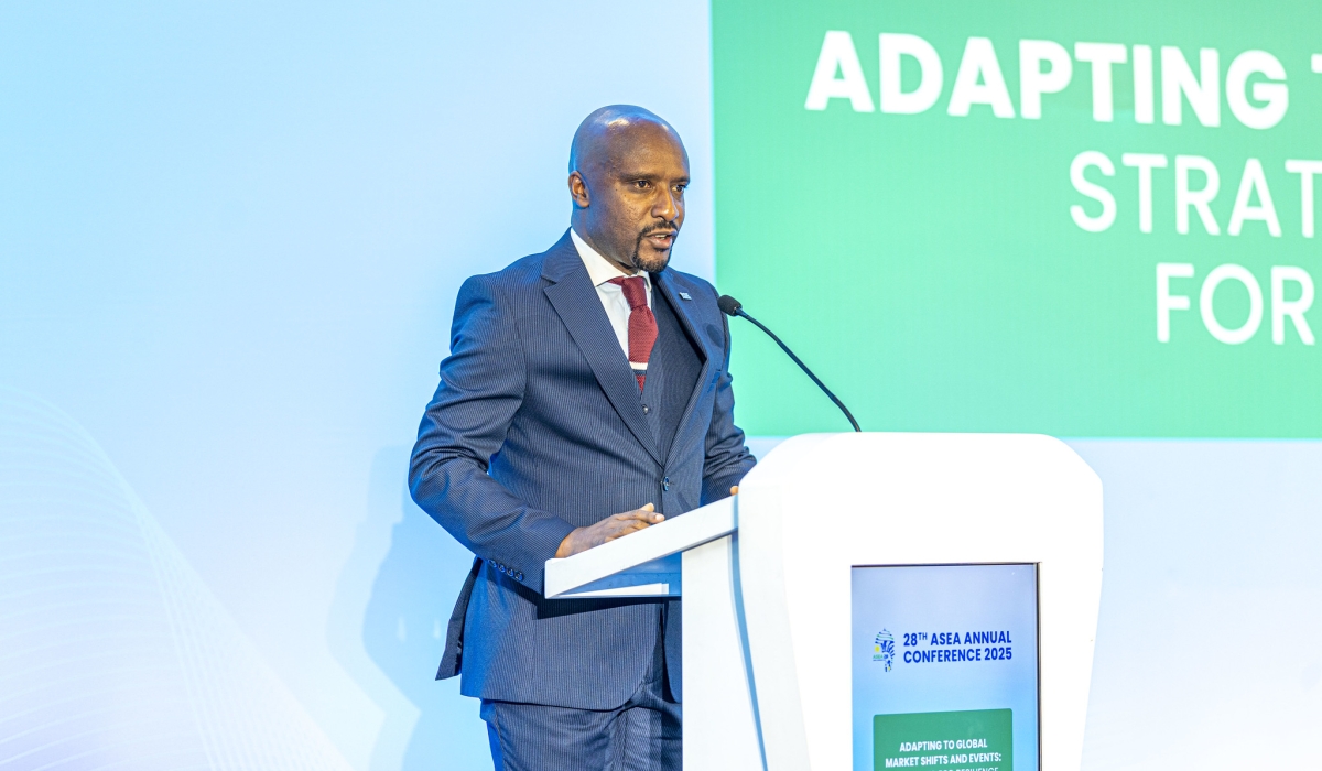 ASEA President and RSE CEO, Pierre-Célestin Rwabukumba, speaks during the 28th African Securities Exchanges Association (ASEA) Annual Conference, held in Kigali from November 27.