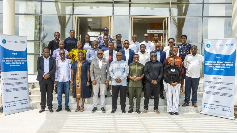 Delegates pose for a group photo at the launch of the framework to track entrepreneurship in universities, held in Kigali on November 28. Photo by Keza Kellya Raissa
