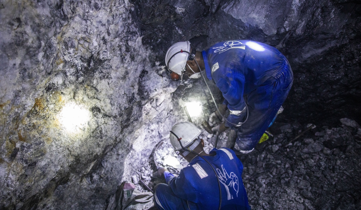 Miners work inside a tunnel at the Nyakabingo mining site in Rulindo District on March 3. Rwanda is set to launch its Mining Investment Pitch Book during the 8th edition of Rwanda Mining Week, which kicked off today and runs until December 5 at the Kigali Convention Centre. Photo by Emmanuel Dushimimana