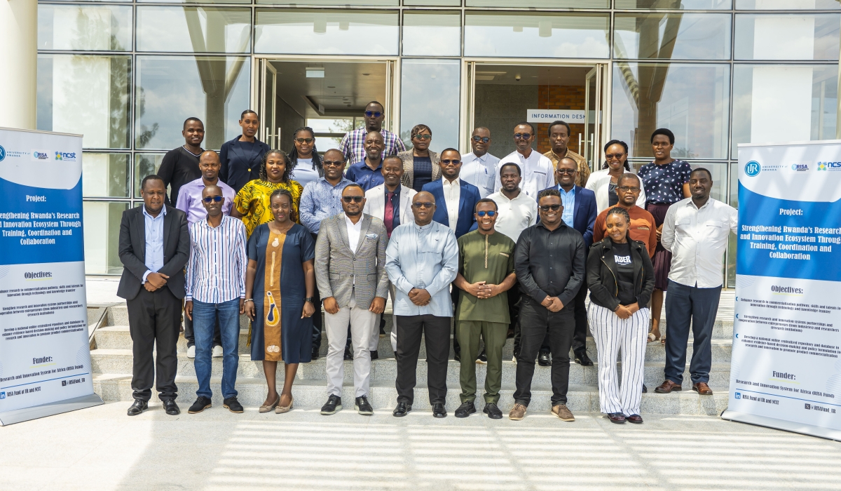 Delegates pose for a group photo at the launch of the framework to track entrepreneurship in universities, held in Kigali on November 28. Photo by Keza Kellya Raissa