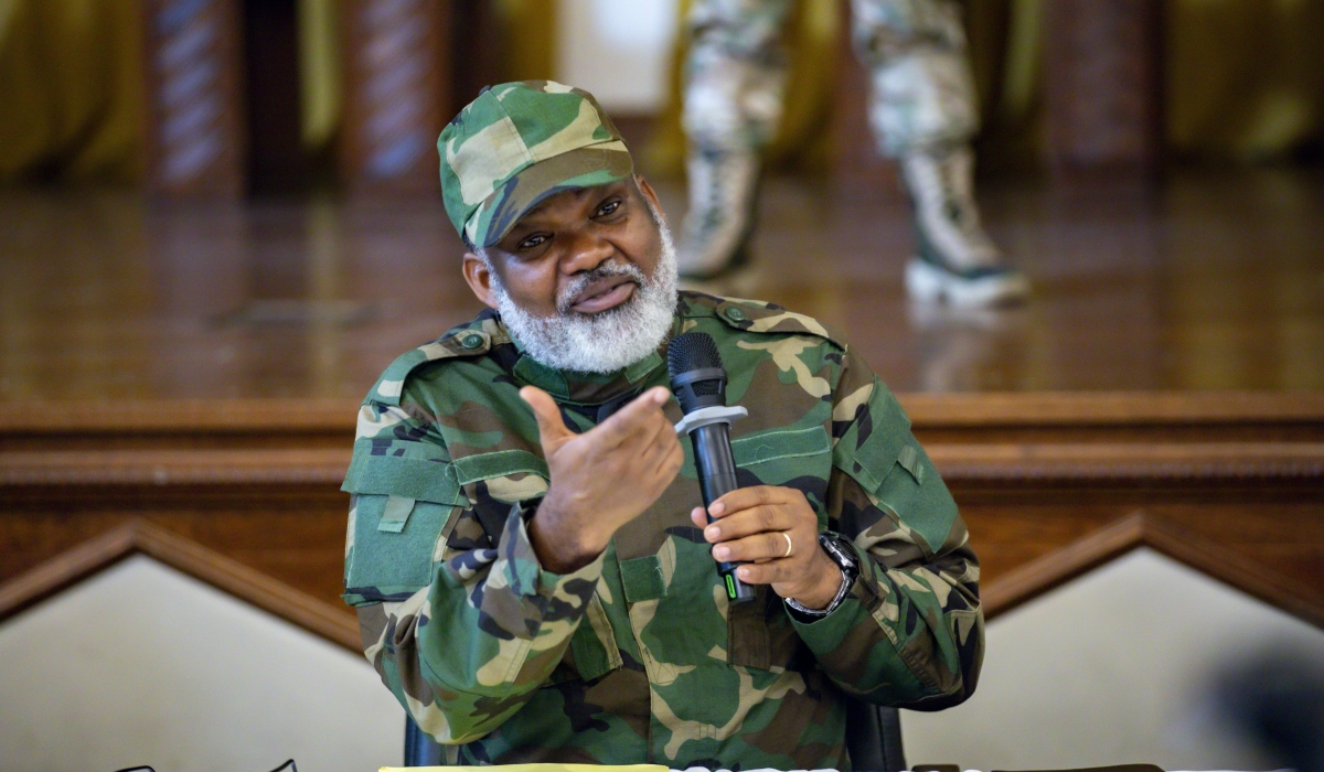 Corneille Nangaa, the political coordinator of AFC-M23, speaking at a press conference in Goma in January. File photo