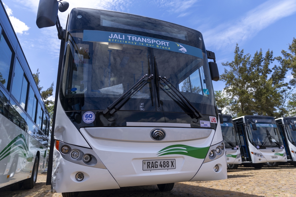New buses parked at Kabuga Bus Station, unveiled in October 2023. The government plans to introduce a real-time monitoring system for public buses by February 2026, a move the Ministry of Infrastructure says will improve reliability and enhance commuter experience. Photos by Olivier Mugwiza