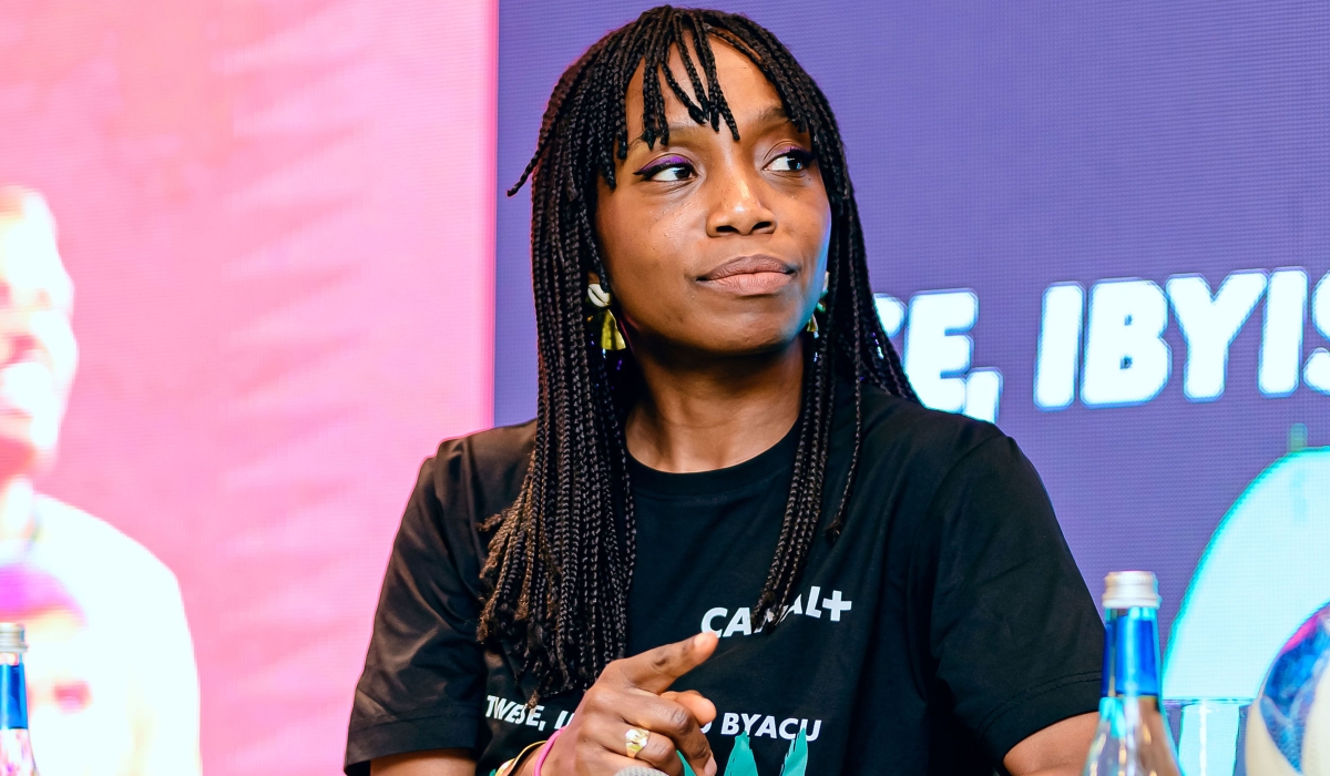 Sophie Tchatchoua, Managing Director of CANAL+ Rwanda, speaks to journalists during the launch of the new AFCON-dedicated channel in Kigali on 
December 1. Photos: Courtesy