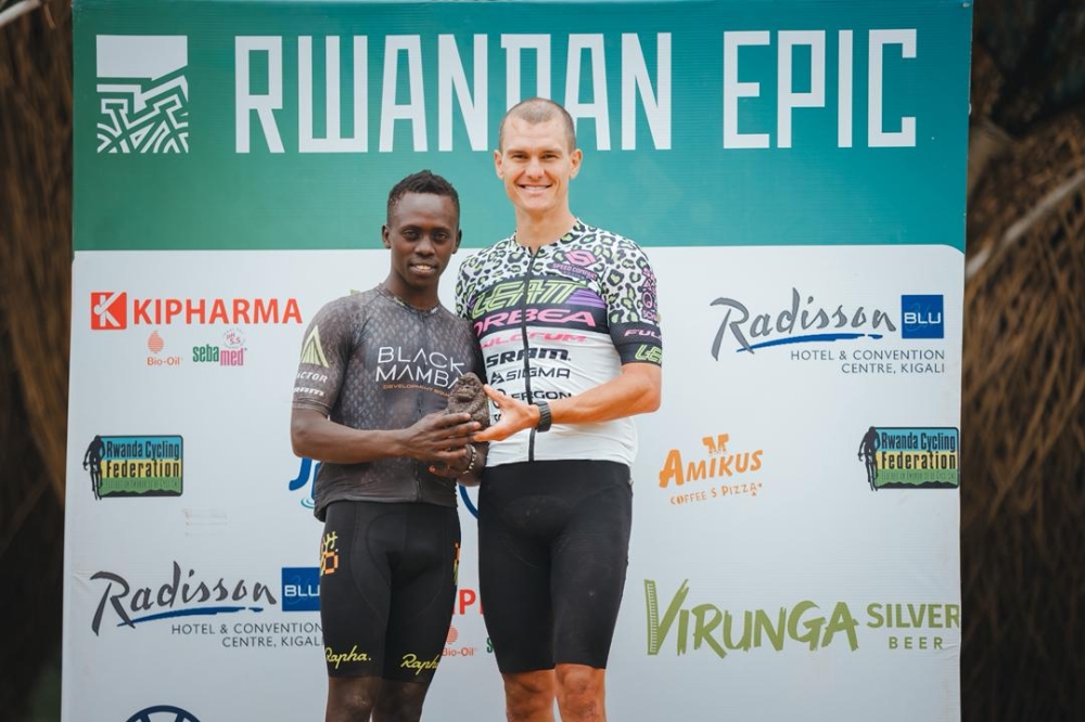 Kenyan-Belgian duo Dan Kiptala and Lukas Baum claimed the fourth stage in men’s duo category of the 2025 Rwanda Epic. Photo courtesy