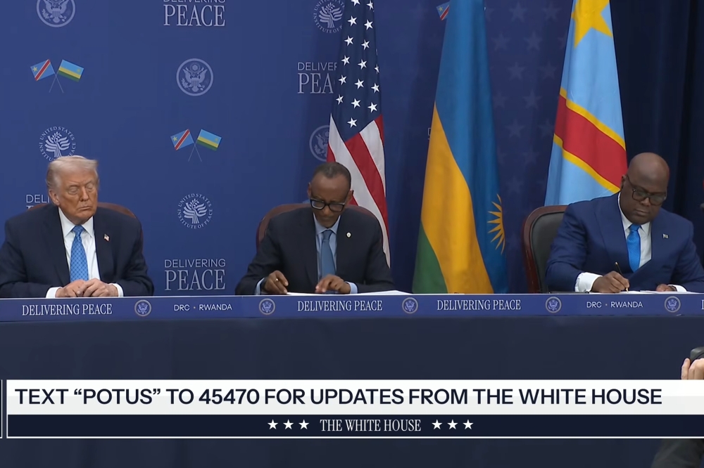 President Kagame signs a peace agreement alongside US President Donald Trump and Congolese President Félix Tshisekedi in the United States on December 4.