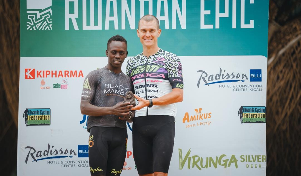Kenyan-Belgian duo Dan Kiptala and Lukas Baum claimed the fourth stage in men’s duo category of the 2025 Rwanda Epic. Photo courtesy