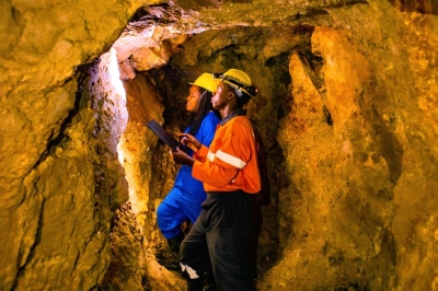 Geologists working inside a mineral exploration tunnel in the Southern Province. Rwanda has high-grade lithium deposits, identified primarily through a joint venture between Aterian Plc and Rio Tinto. Courtesy