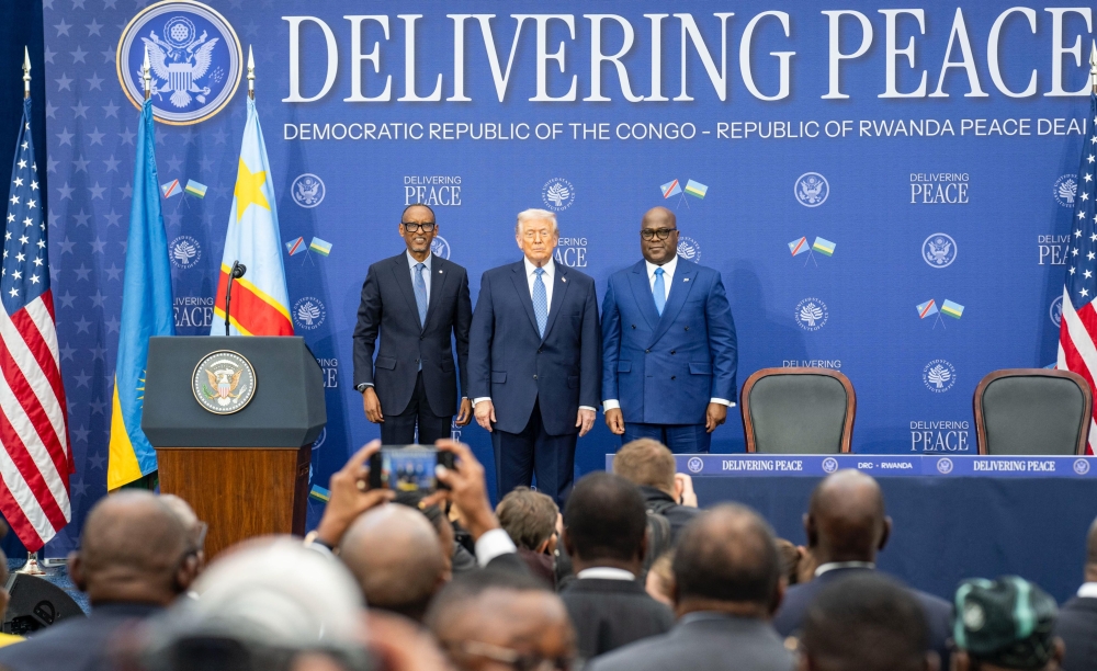 President Paul Kagame and his Congolese counterpart Felix Tshisekedi signed the Washington Accords on Thursday, December 4, witnessed by US President Donald Trump. Photo by Village Urugwiro