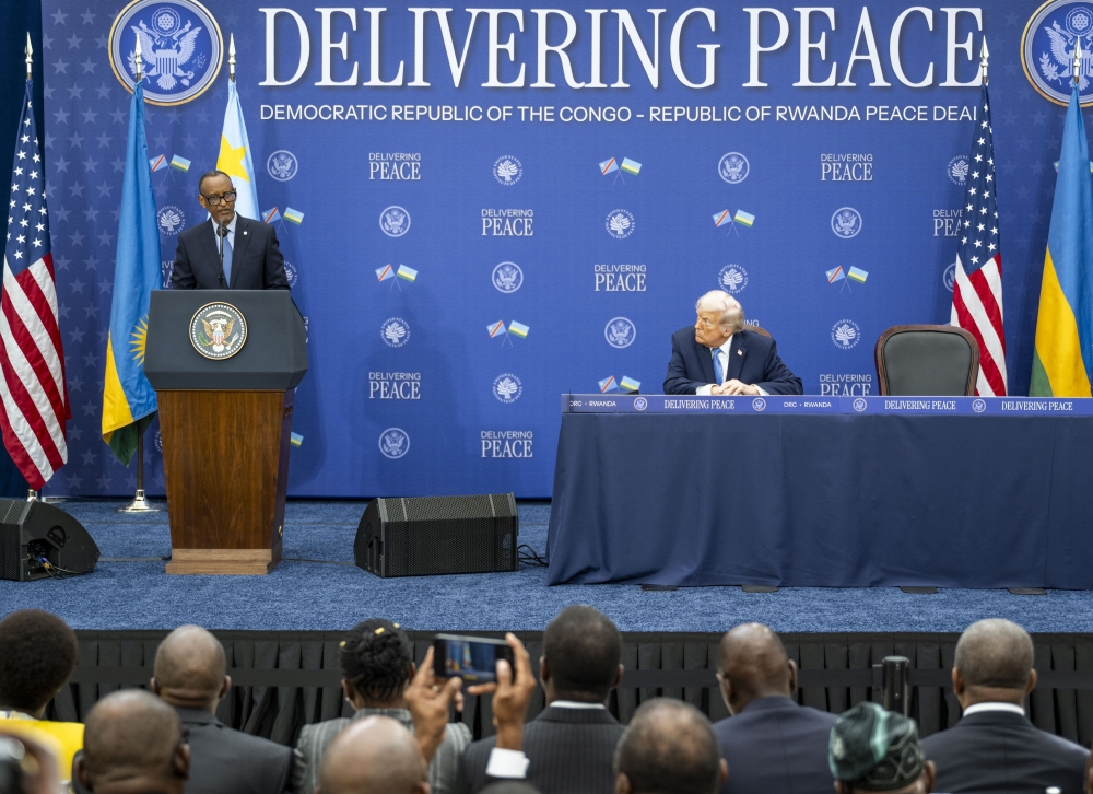 President Kagame delivers remarks at the signing ceremony of the Washington Accords on December 4. Photo by Village Urugwiro