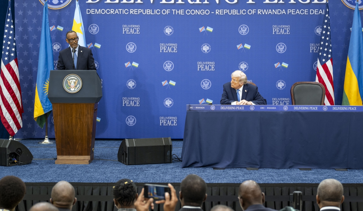President Kagame delivers remarks at the signing ceremony of the Washington Accords on December 4. Photo by Village Urugwiro