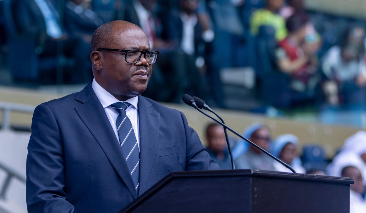 The Prime Minister speaks to the thousands of catholics who turned up for the jubilee celebrations at Amahoro Stadium on Saturday, December 6. 