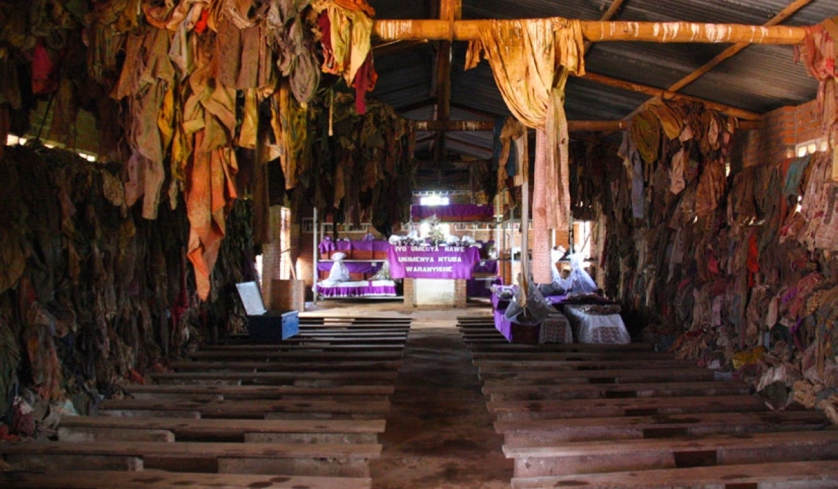 Remains and belongings of Genocide victims who were killed at Ntarama Catholic Church during the 1994 Genocide against the Tutsi, inside the church, in Bugesera District. File