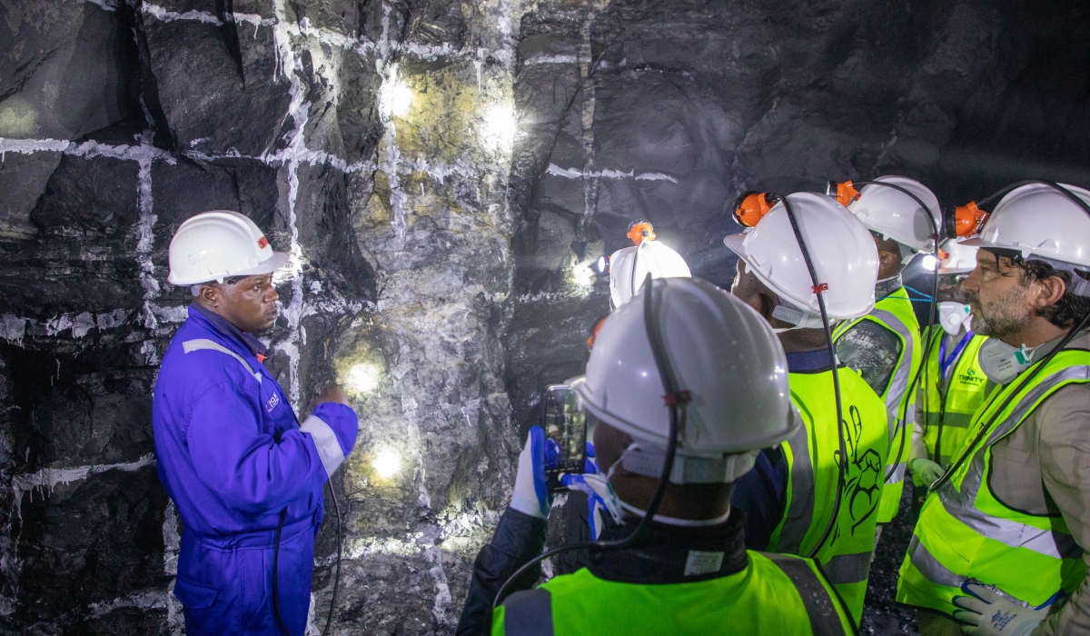 General Manager Justin Uwiringiyimana explains to journalists during a media tour at the Nyakabingo mining site on December 4. Photo by Craish Bahizi