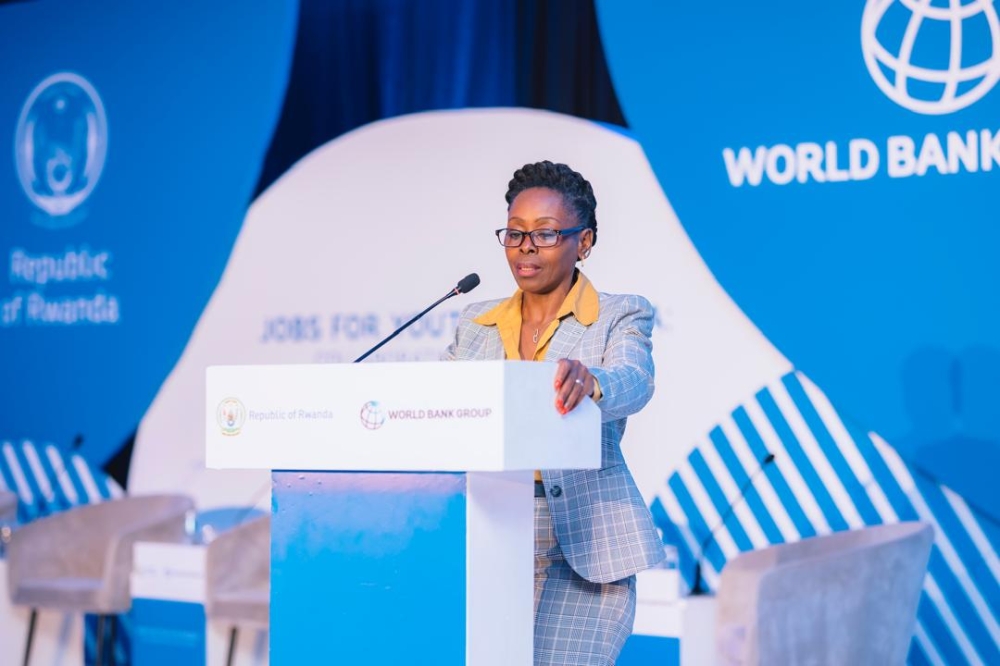 Christine Nkulikiyinka, Minister of Public Service and Labour, speaks  at the Jobs for Youth Forum, hosted by the Ministry of Public Service and Labour on Thursday, December 11. Courtesy