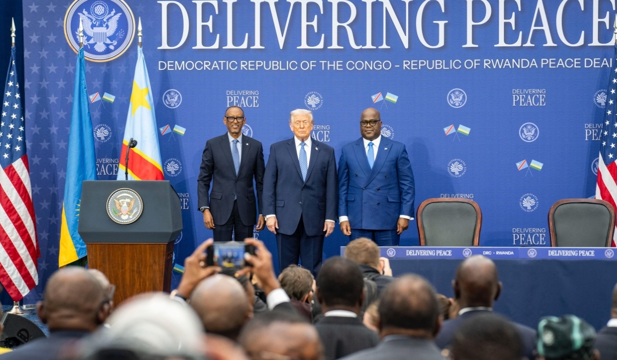 President Paul Kagame and his Congolese counterpart Felix Tshisekedi signed the Washington Accords on Thursday, December 4, witnessed by US President Donald Trump. Photo by Village Urugwiro