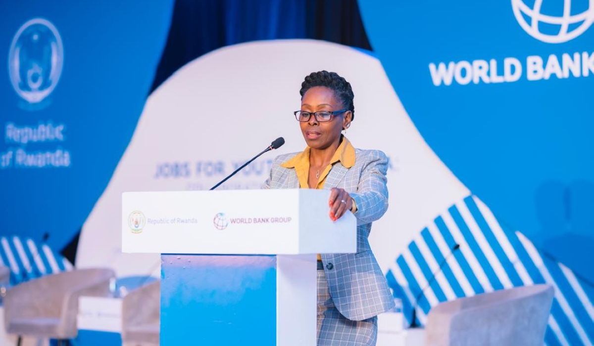 Christine Nkulikiyinka, Minister of Public Service and Labour, speaks  at the Jobs for Youth Forum, hosted by the Ministry of Public Service and Labour on Thursday, December 11. Courtesy