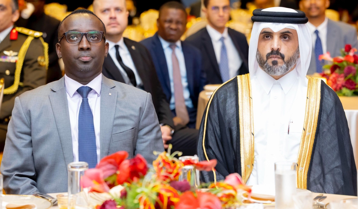 Virgile Rwanyagatare, the Director General for Asia at the Ministry of Foreign Affairs and International Cooperation and  Ali bin Hamad Al Aida, Chargé d’Affaires of the Qatari embassy in Kigali.