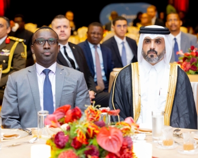 Virgile Rwanyagatare, the Director General for Asia at the Ministry of Foreign Affairs and International Cooperation and  Ali bin Hamad Al Aida, Chargé d’Affaires of the Qatari embassy in Kigali.