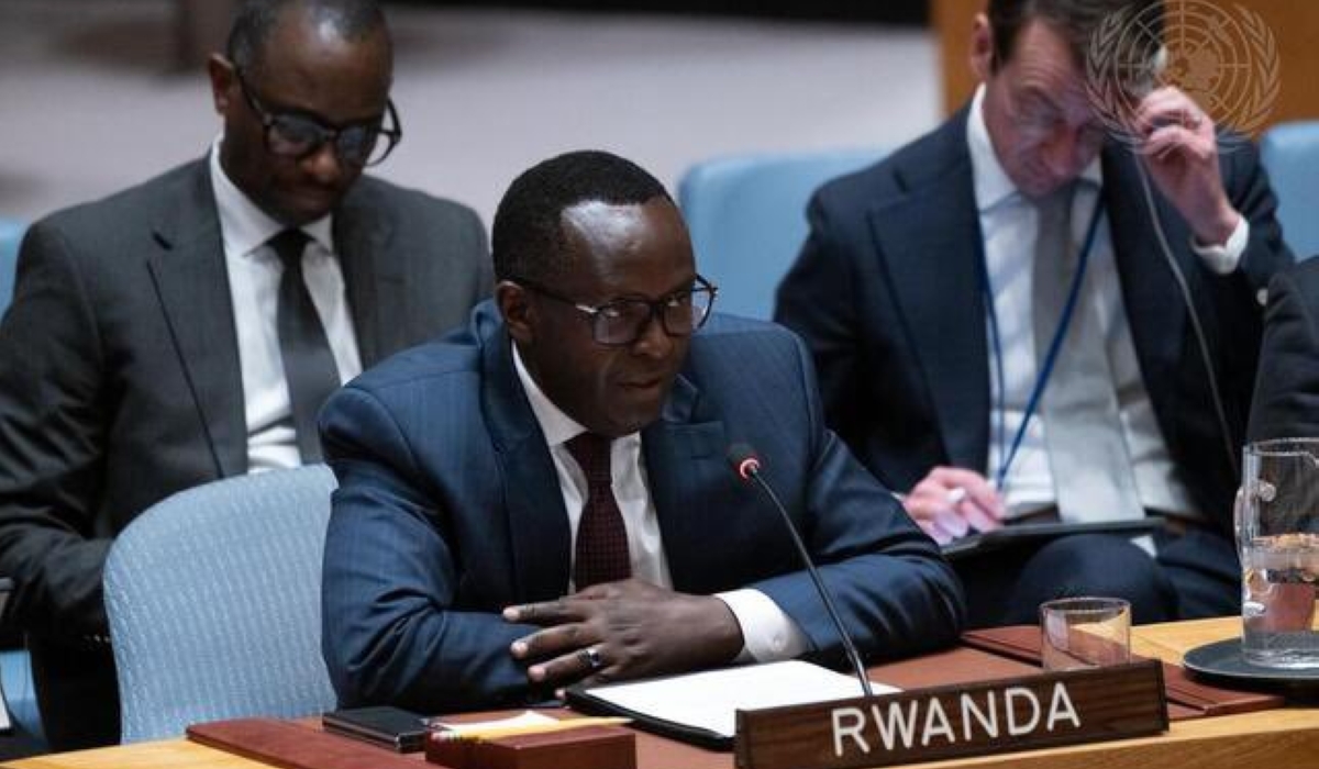 Amb. Martin Ngoga, Rwanda’s Permanent Representative to the UN, speaks during a past Security Council briefing. Courtesy of the UN. 