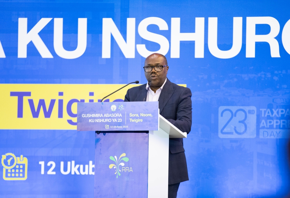 Prime Minister Justin Nsengiyumva delivers his remarks during the 2025 Taxpayer Appreciation Day on December 12. Photos by Dan Gatsinzi