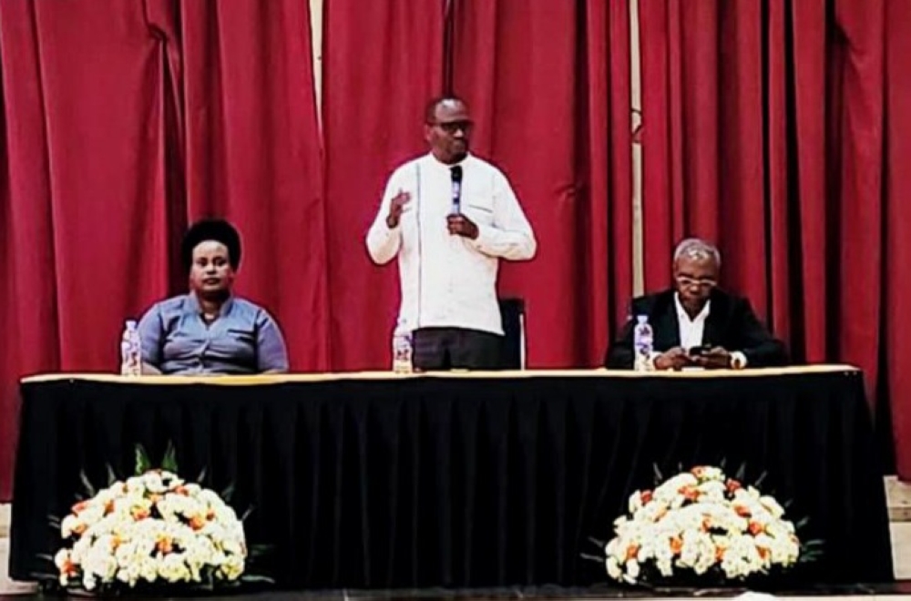 Pan-African Movement (PAM)  Rwanda chapter chairperson, Protais Musoni addresses participants during a Pan-African Leadership workshop
