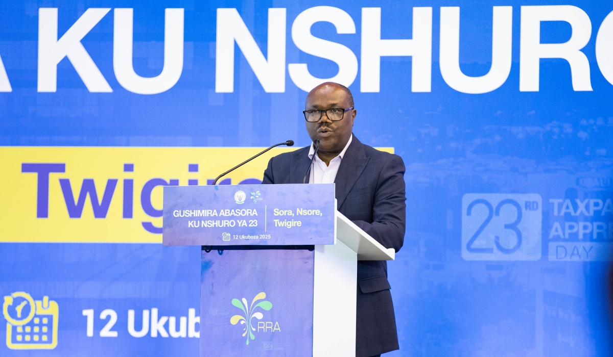 Prime Minister Justin Nsengiyumva delivers his remarks during the 2025 Taxpayer Appreciation Day on December 12. Photos by Dan Gatsinzi