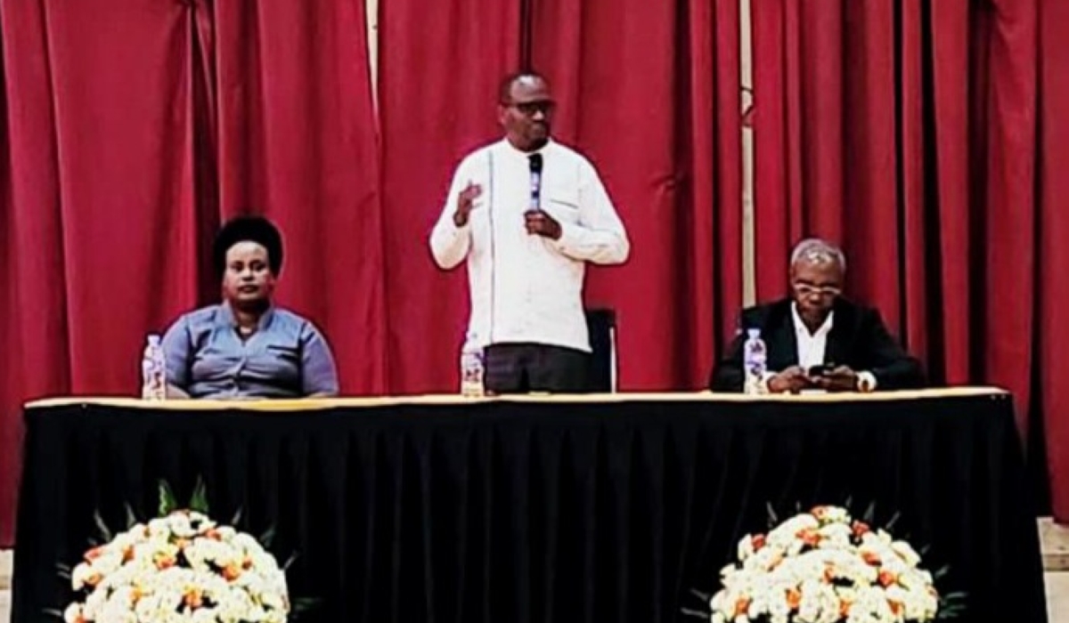 Pan-African Movement (PAM)  Rwanda chapter chairperson, Protais Musoni addresses participants during a Pan-African Leadership workshop