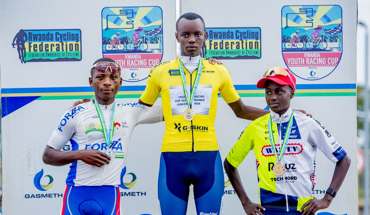 Pacifique Byusa (L) of Les Amis Sportifs, collected 163 points to lead the general classification of the 2025 Youth Racing Cup. Photo courtesy