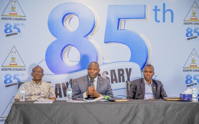 Senior officials of the Association of Pentecostal Churches in Rwanda (ADEPR) address journalists ahead of the church's 85 years anniversary. Photos by Craish Bahizi