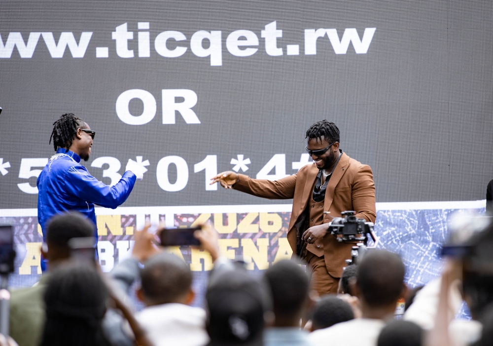 Bruce Melodie and The Ben share a podium during a press conference on Monday, December 15. Courtesy