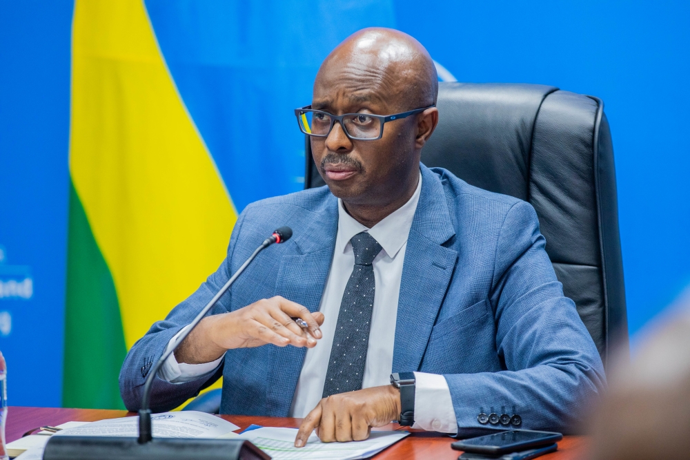 The Minister of Finance and Economic Planning, Yusuf Murangwa, addresses journalists during the release of data  on December 16. Photo by Craish BAHIZI