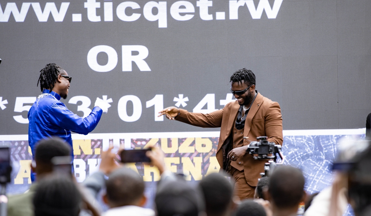 Bruce Melodie and The Ben share a podium during a press conference on Monday, December 15. Courtesy