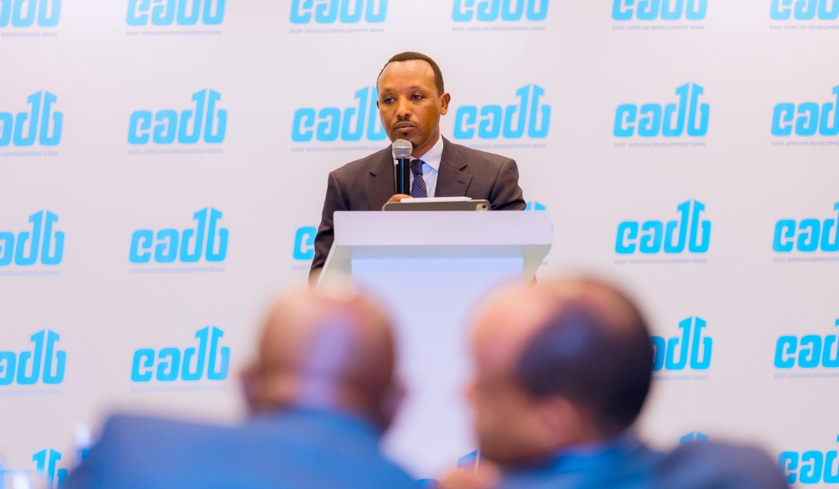 Herbert Asiimwe, the Head of the Financial Sector at the Ministry of Finance and Economic Planning, delivers his remarks at the meeting. Courtesy